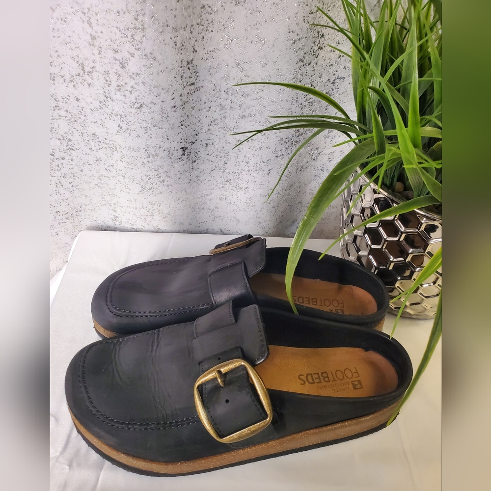 White Mountain Bueno Mule Blackless Black Suede Leather Cork Platform Sz 7-8.5 - Picture 9 of 16